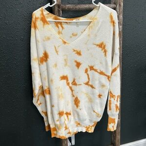 Woman’s mustard yellow & white tie dye sweater